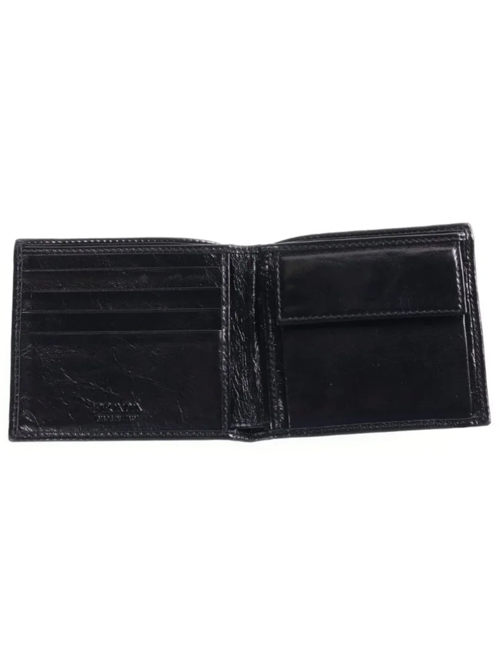 Prada Triangle Logo Bifold Wallet Compact Card Case Black Leather